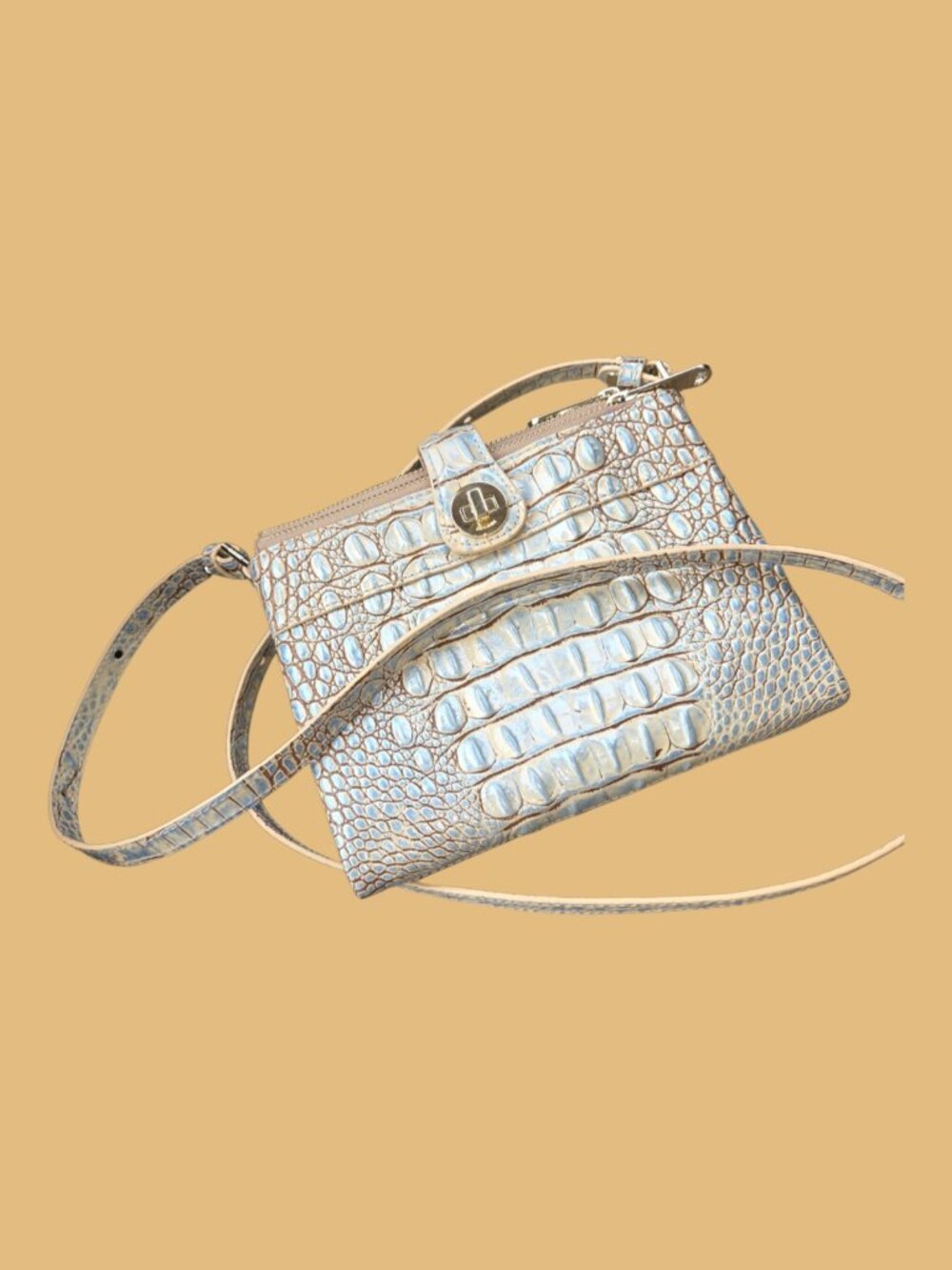 Brahmin Metallic Champagne Melbourne Crocodile-Embossed Leather Crossbody Bag